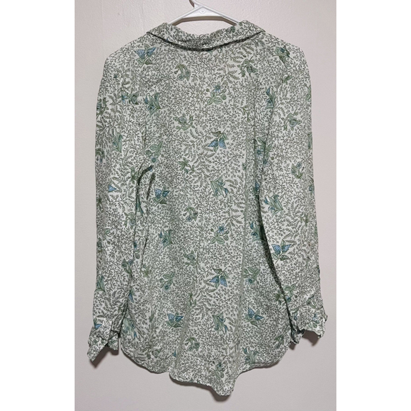 Laura Ashley Floral Linen Blouse Women’s Large Green Romantic Cottagecore Shirt - Picture 3 of 6